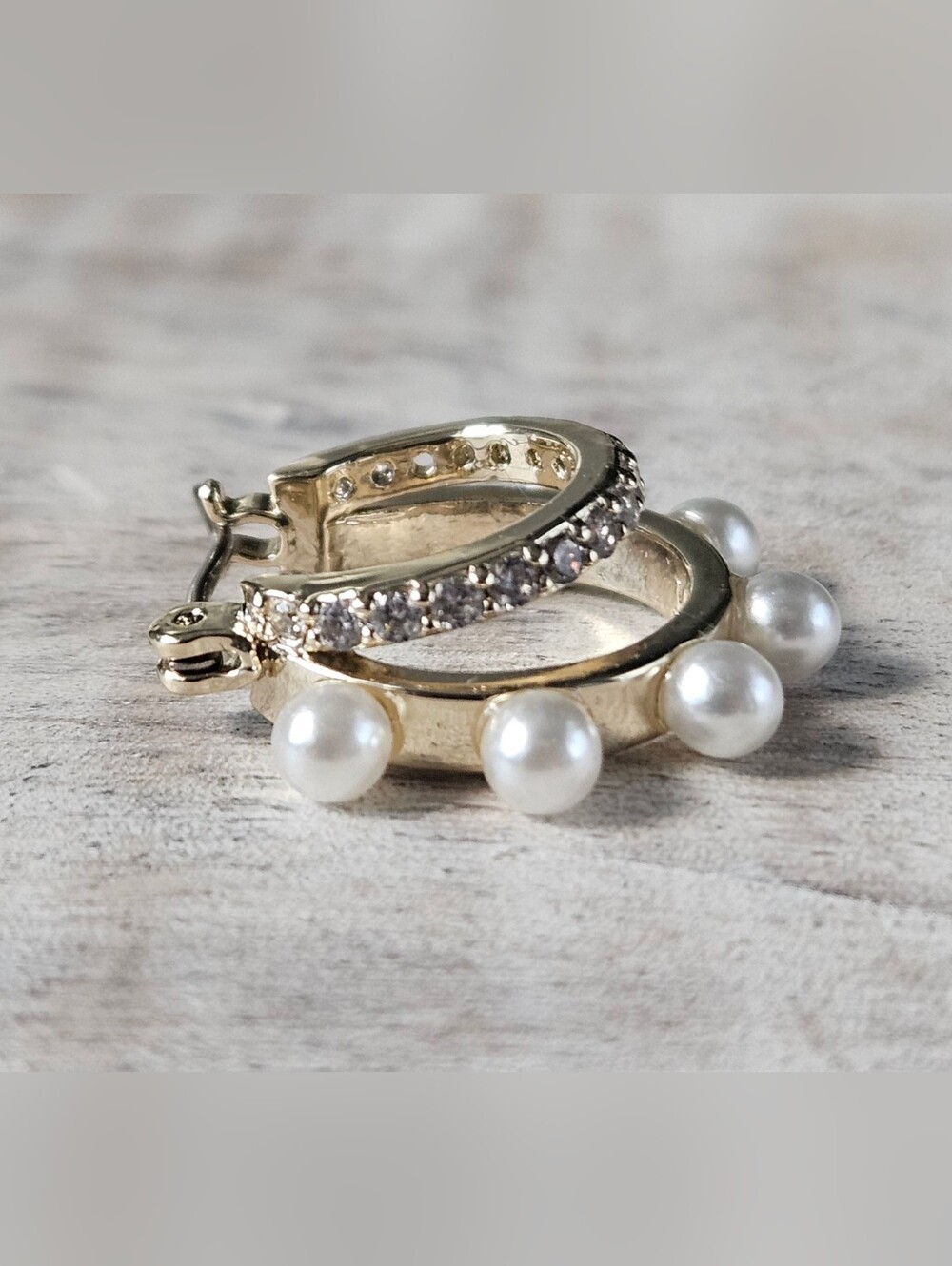 J.Crew nwt Mini pearl and pavé double-hoop Gold Earrings with Pearl Drops and a - Picture 6 of 11